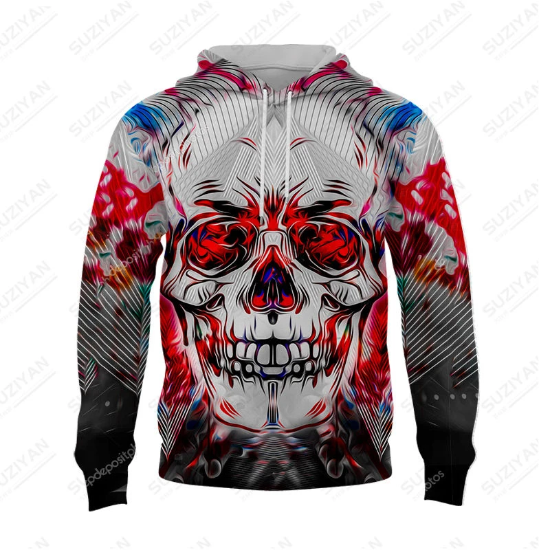

Fashion Sweatshirt Long Sleeve Hoodie Plus Size Loose Fit Men's Hoodie 3D Golden Teeth Skull Print Hoodie Street Style Pullover