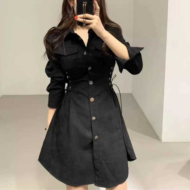 Элегантное шикарное платье в Корейском стиле весеннее модное однобортное