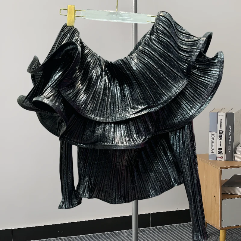 GVUW рубашки с оборками женские модные разрезом на шее пышные рукава однотонный