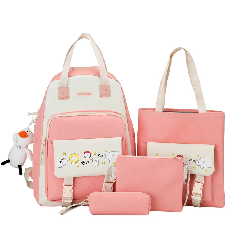 "Комплект из 4 предметов, Kawaii, женский рюкзак для студенток, милые школьные сумки высокой вместимости для девочек, школьный комплект из неско..."