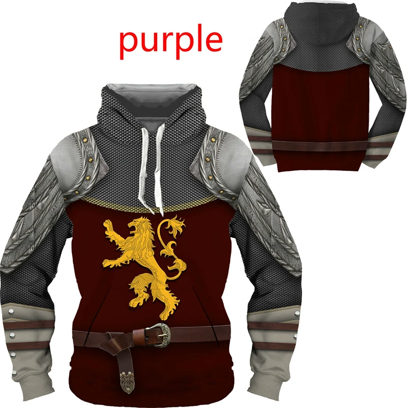 Фото Knights Funny Cosplay 3d Printing Men's Sweatshirts Vintage Hooded Pullovers Male Casual Graphic Hoody Fashion New Sweatshirts №2