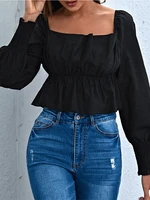 summer casual folds slim blouse women chiffon puff sleeve full chic blouses female designer square collar sexy party blouse 2022