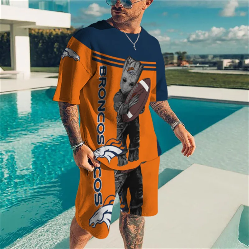 

Men's New Grunt NFL Rugby 3D Digital Printing Short Sleeve Shorts Set