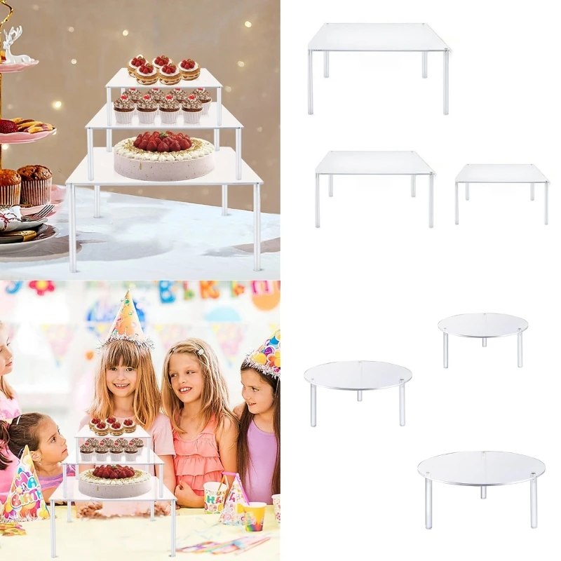 

Q1JB 3Pieces Acrylic Cake Display Stand Round Risers for Desserts Bakery Stand Rack Clear Acrylic Jewelry Display Risers
