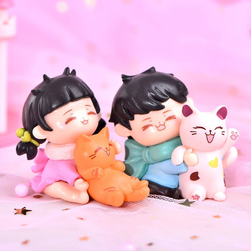 

Hug Cat Couple Micro Landscape Desktop Cake Decor Orange Cat Scarf Couple Decor
