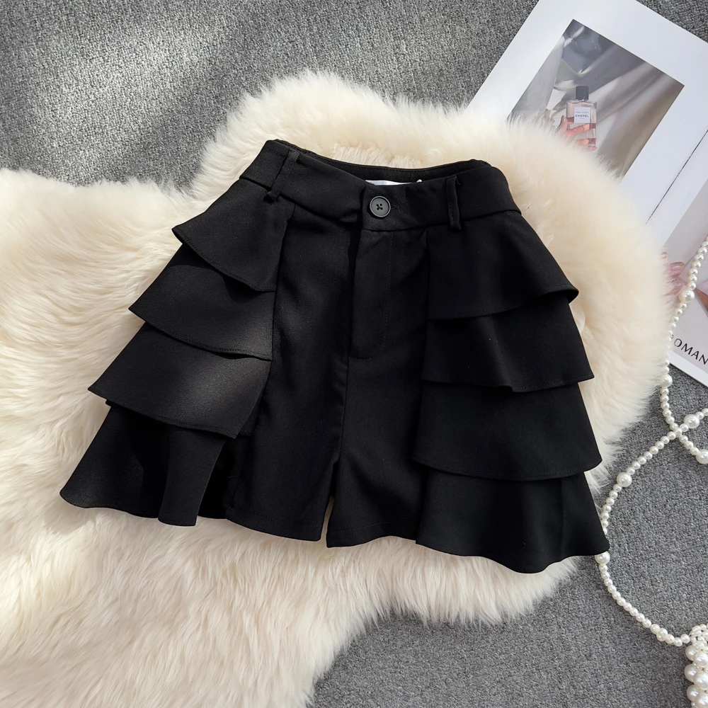 

SuperAen Fluffy Shorts Women's Summer 2022 New Fashion Black A Line All Match Slim Casual Wide-leg Pants Skirt