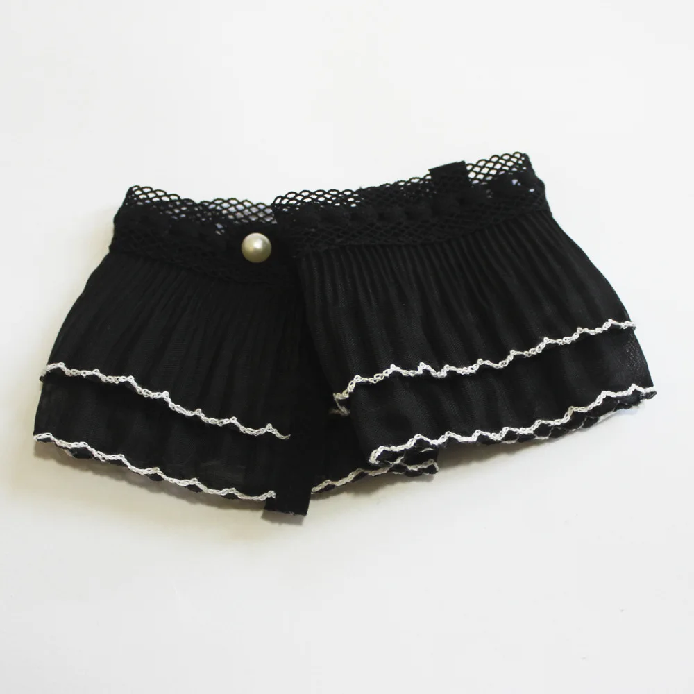 

Белые двухслойные фальшивые съемные рукава для женщин, кружевные цветочные плиссированные оборки, накладные манжеты, женский свитер, нарукавники