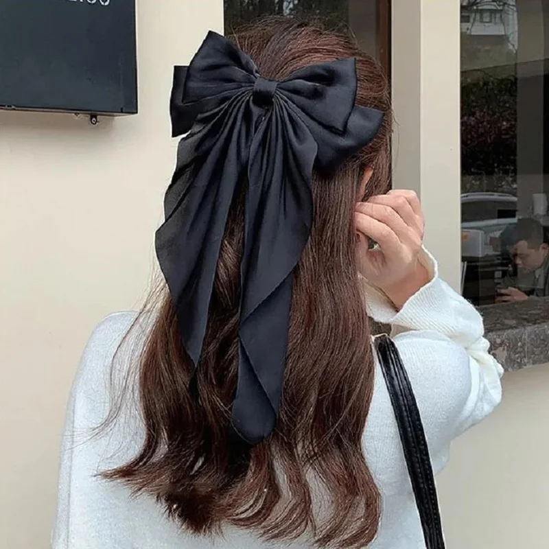 Модные однотонные атласные весенние заколки простые милые с бантом женские
