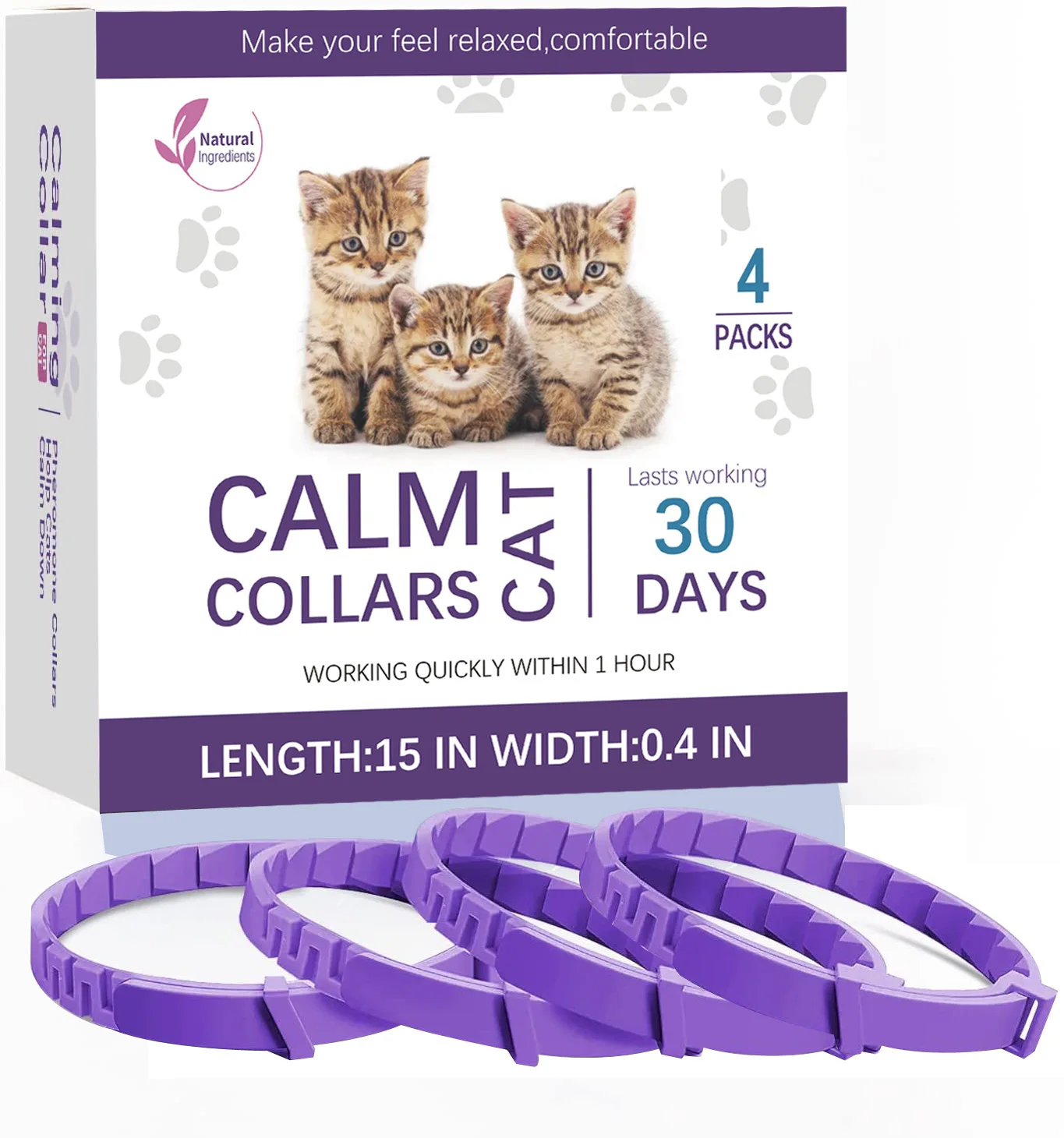 4PCS 38cm Effective Safe Calming Collar For Cats Adjustable Anxiety Pheromone Reducing Remove Restlessness Lasting Natural Calm