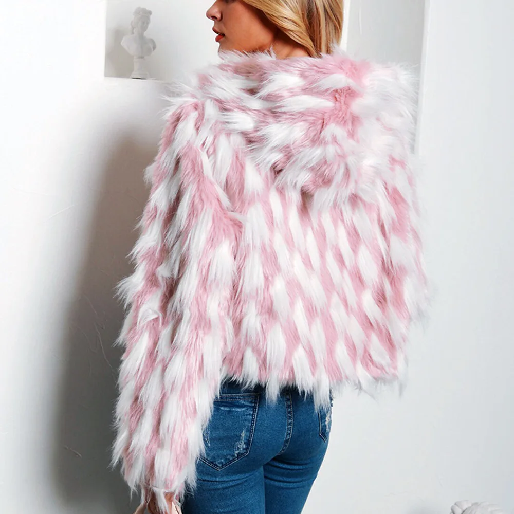 Women's Leather Fur Coat Fall Winter Fashion Short Imitation Fur Coat Top Women's Hooded Jacket Faux Fur Coat