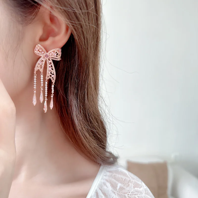 OKILY роскошные европейские висячие серьги с микро-дизайном в виде банта и