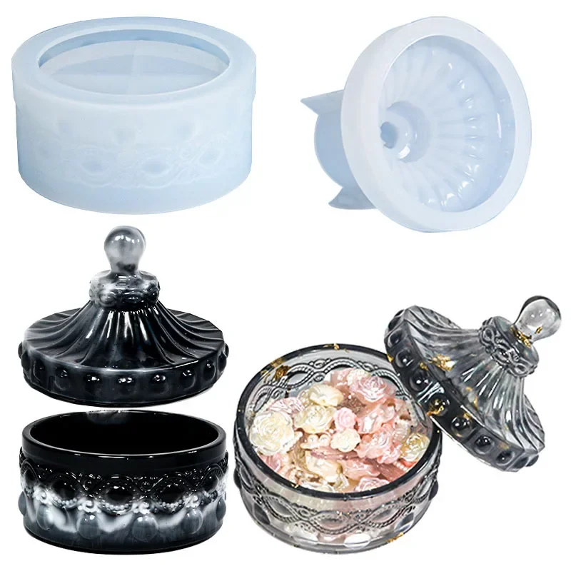 

Stackable Diamond Storage Box Resin Mold With Lid Silicone Molds Epoxy Round For Jewelry Ornaments Trinket Container Pen Holder