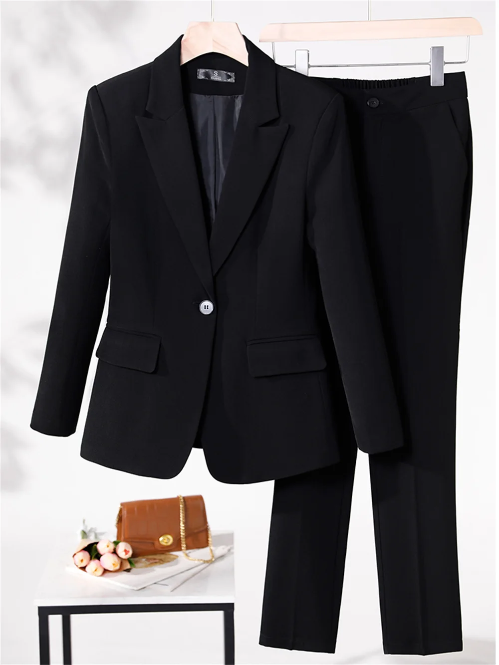 Women 2 Piece Set Coffee Red Black Blue Blazer Jacket and Trouser Office Ladies Business Work Wear Formal Pant Suit