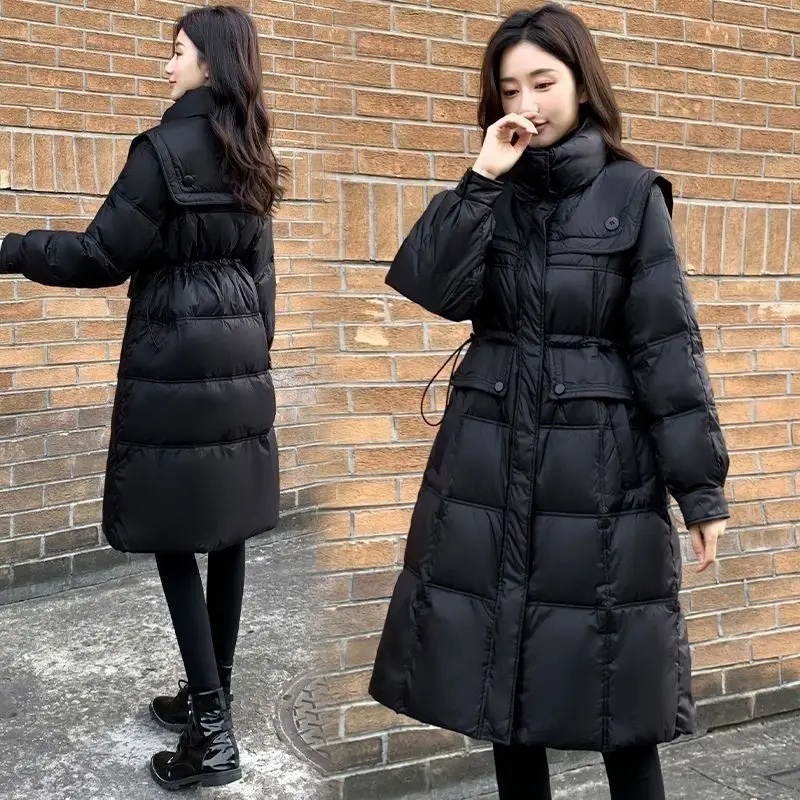 2023 Winter New Women's Cotton Coats Zipper Pockets Female Long Parkas Loose Lady Overcoats Clothes Down Cotton Ladies S70