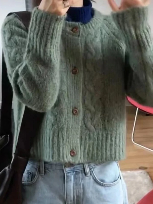 

Jacquard Knitted Sweaters Women Autumn Winter New Round Neck Single Breasted Wool Cardigan Outwear Vintage Fashion Lady Jumpers