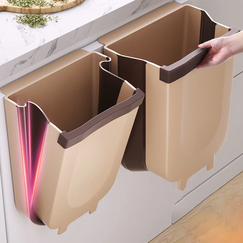 

2pcs Kitchen Waste Bin Folding Hanging Household Cabinet Door Wall Hanging Plastic Storage Bucket