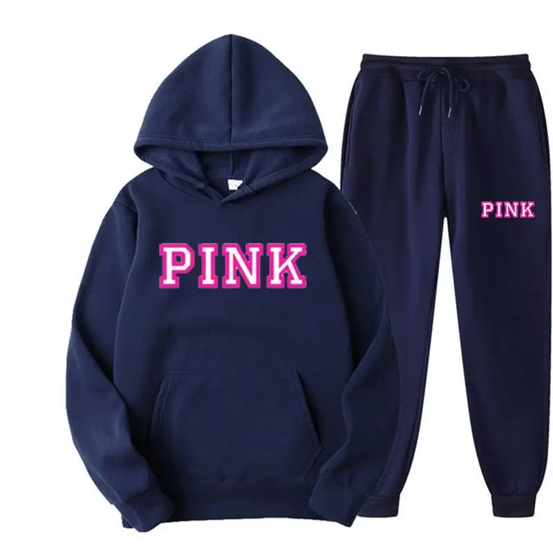 

2022 Fashion Lover Couple Activewear Set PINK Print Hooded Clothes 2 Tops and Pants Sizes + Jacket Women