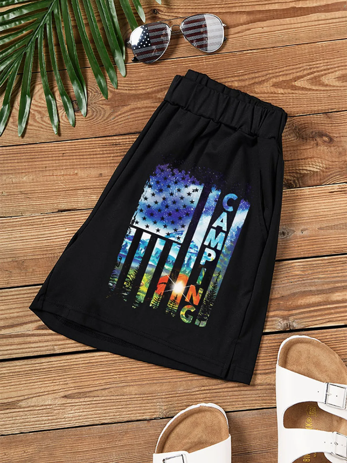 Summer American Flag Pocket Shorts Women Breathable Letter Print Camper Basketball Running Shorts High Street Loose Pants Unisex