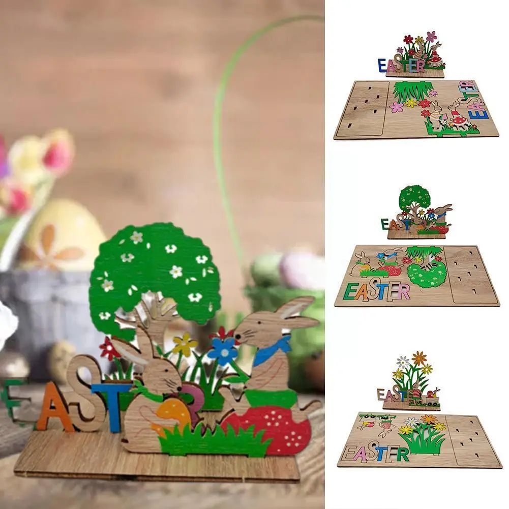 

Wooden Easter Rabbit Crafts Spring Bunny Hunting Rabbit Party Colorful Eggs Happy Easter Party Decor For Home 2022 Ester Gi F6a2