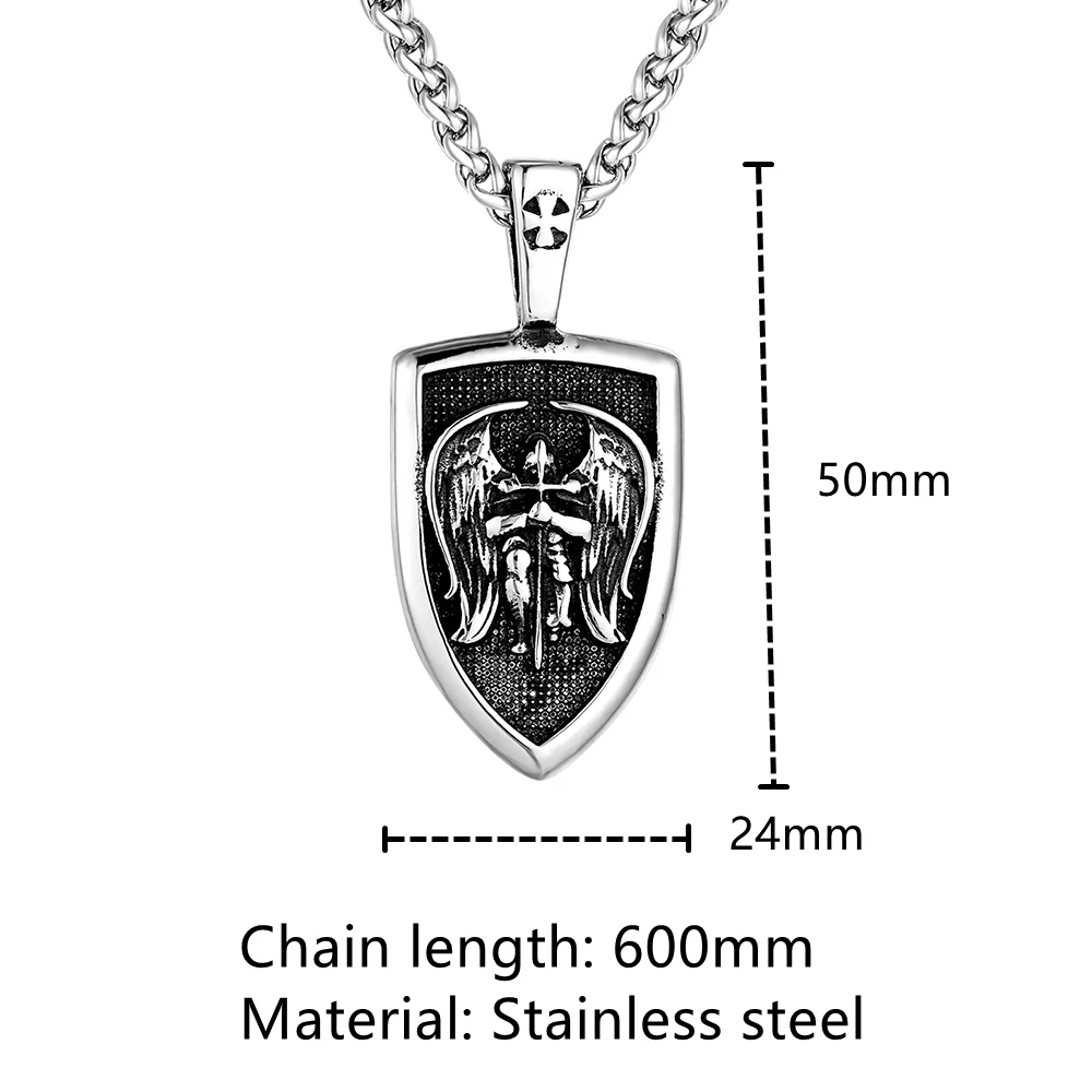 Norse St.michjael Angel Knight Cross Necklaces Men Titanium Steel Double-sided Viking Archangel Pendant Mythology Amulet Jewelry |
