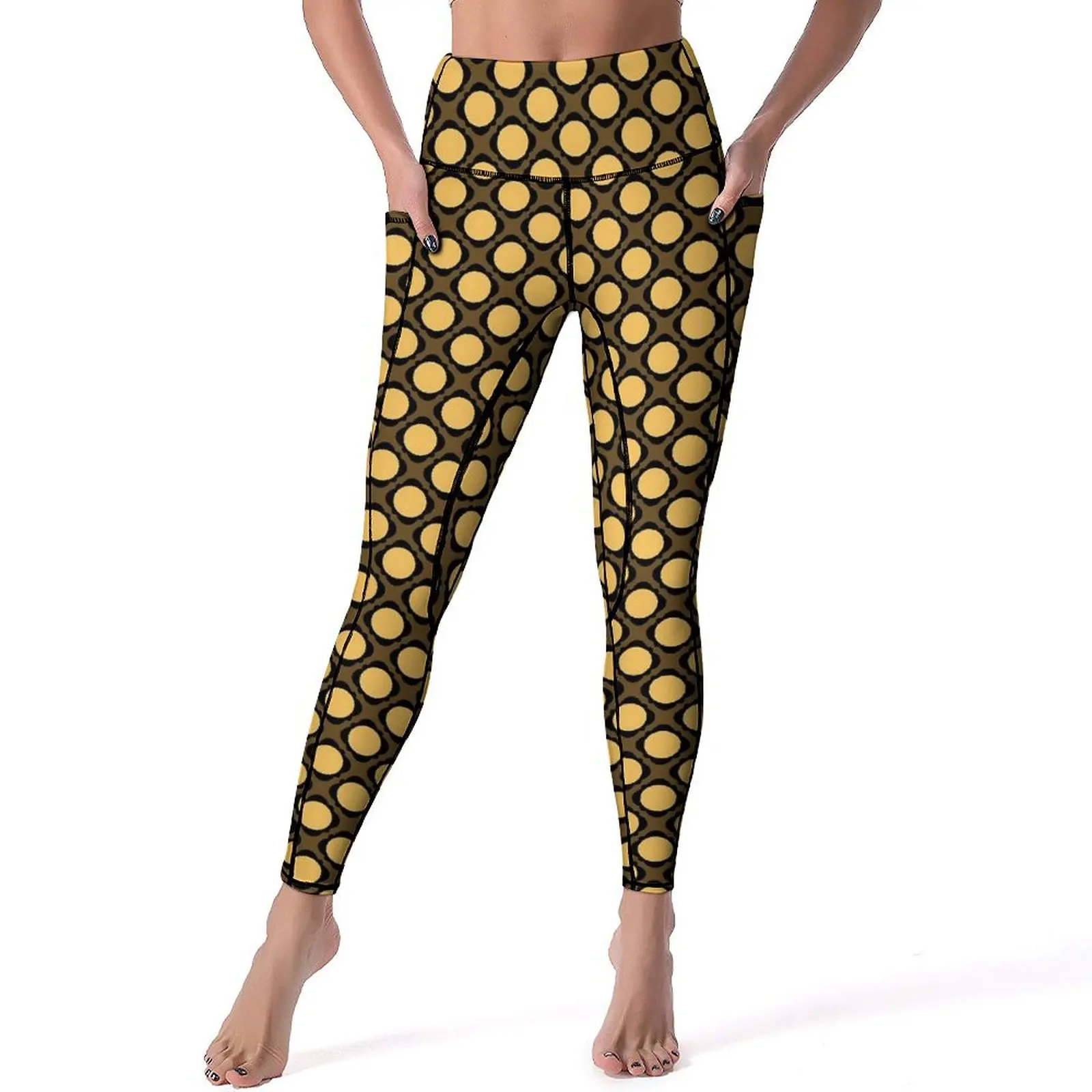 

Gold Dot Yoga Pants With Pockets Retro Polka Dots Leggings Sexy Push Up Kawaii Yoga Sports Tights Quick-Dry Fitness Leggins