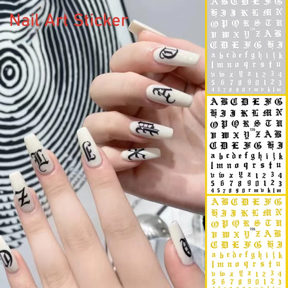 

Серии готических шрифтов, наклейки для ногтевого дизайна, 3D лазерный алфавит, рельефный дизайн резьбы, ультратонкие слайдеры, наклейки для маникюра, части для ногтей