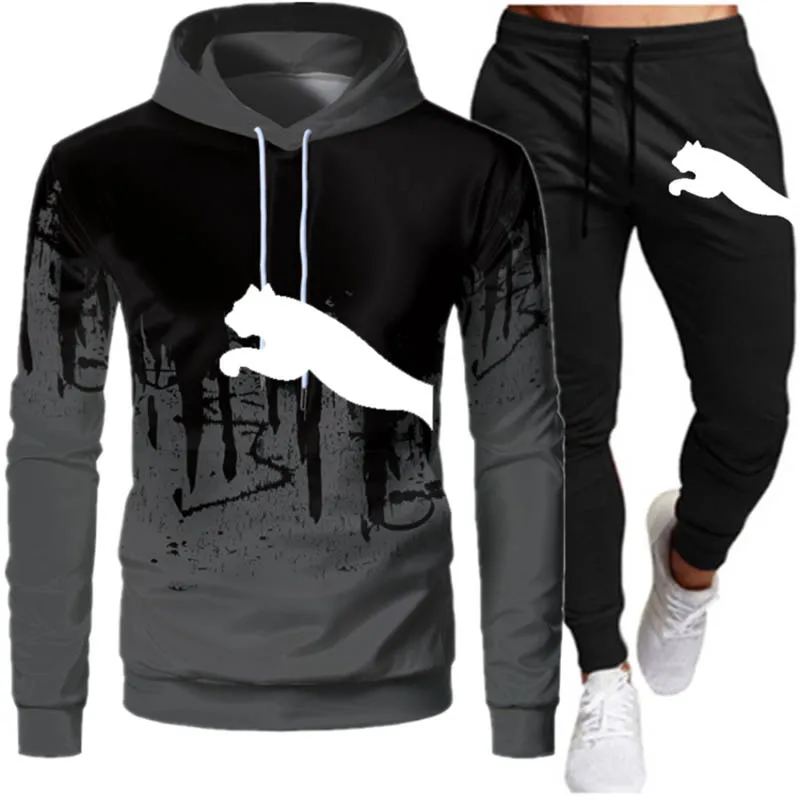 European and American men's leisure fashion solid color hoodie long sleeve sports hoodie 3D, pants, suits