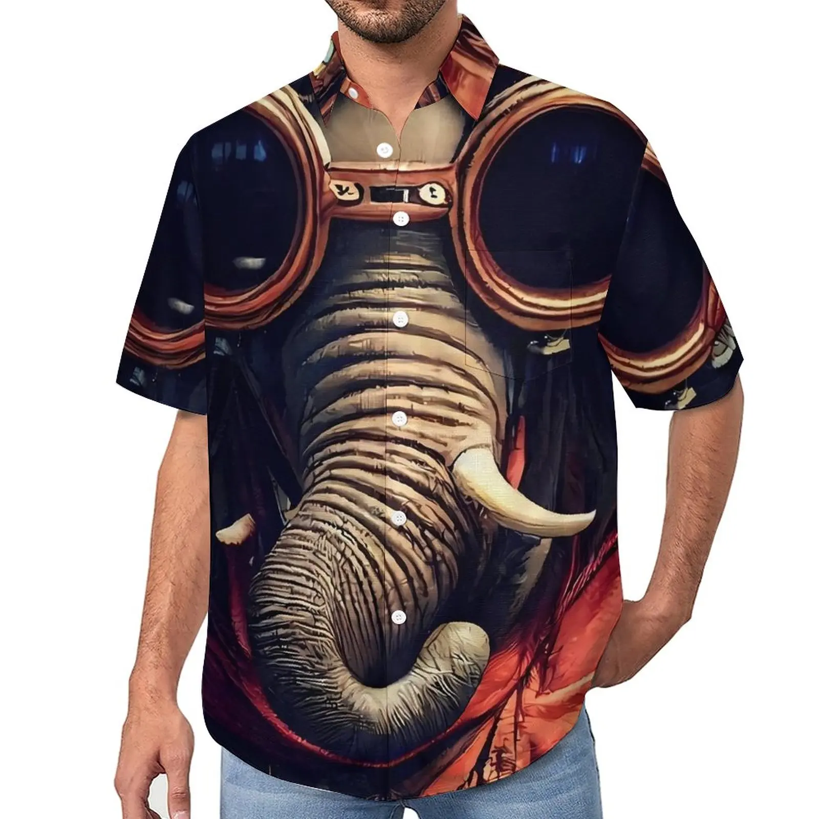 

Повседневные Гавайские рубашки для мужчин, забавные блузки с принтом животных, пиратский слон, с коротким рукавом, уличная одежда, Пляжная сорочка оверсайз, подарок на день рождения