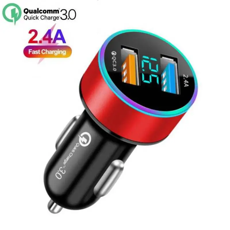 

Автомобильное зарядное устройство А с двумя USB-портами QC3.0, быстрая зарядка с вольтметром и гнездом для прикуривателя в автомобиле для Iphone, ...
