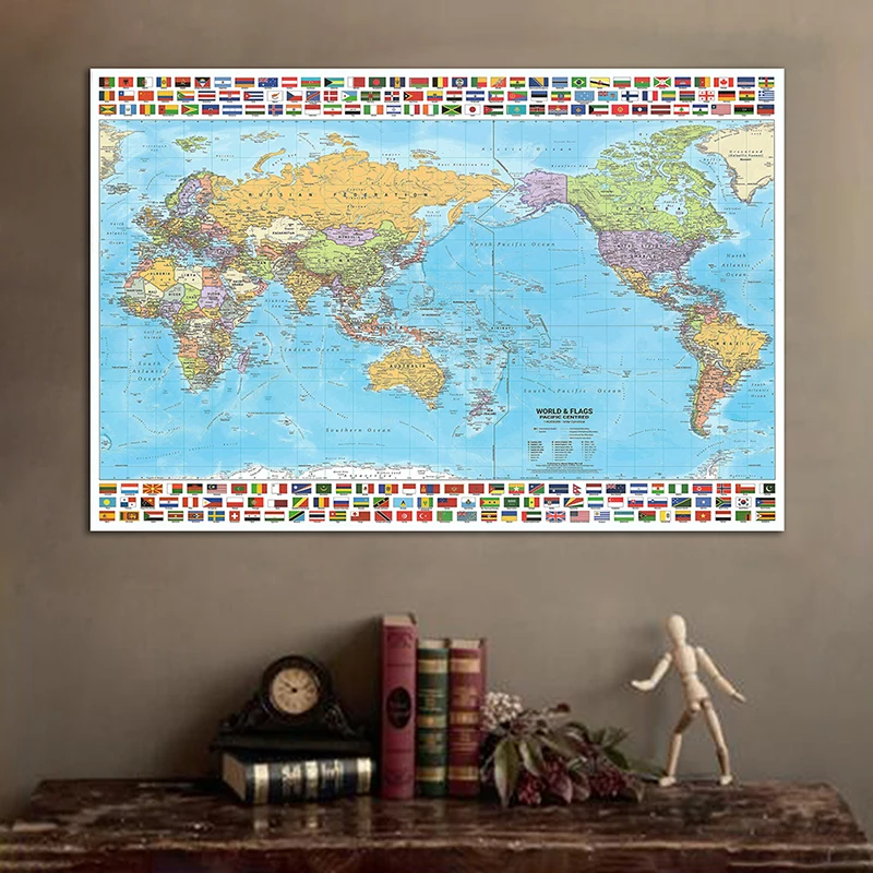 

150*100cm Political Map of The World Unframed Posters and Prints Living Room Wall Art Pictures Canvas Painting Home Decoration