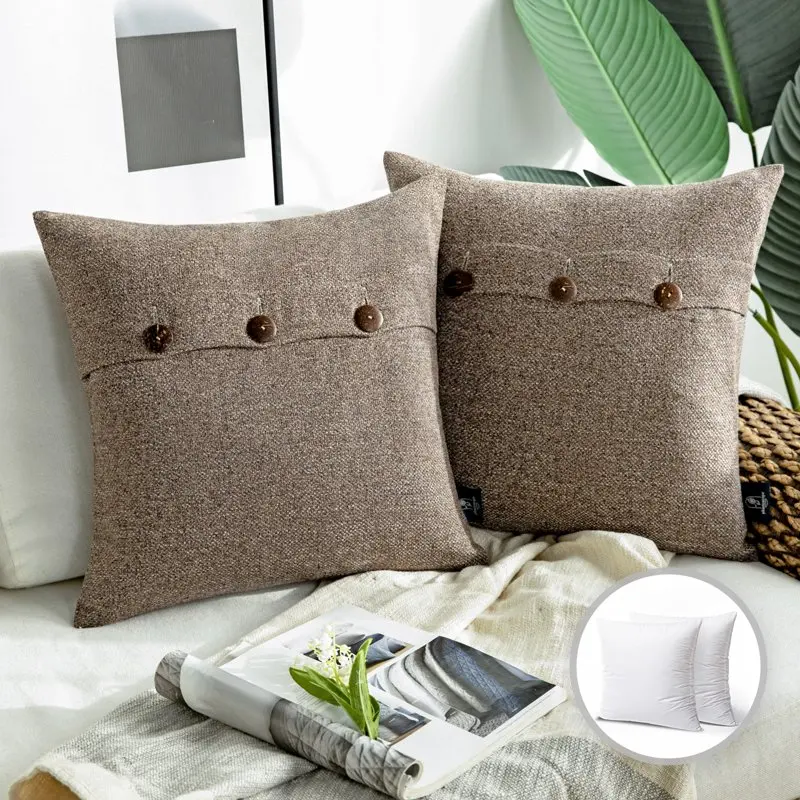 

Series Triple Button Decorative Throw Pillow, 18" x 18", Coffee, 2 Pack