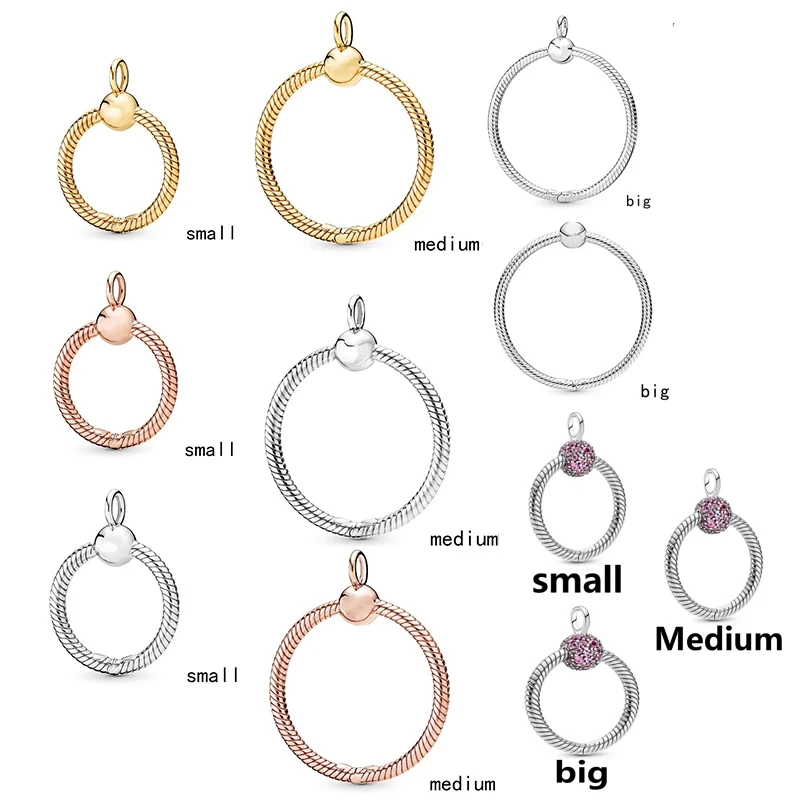 

2019 New 100% 925 Sterling Silver Moments O Carrier Medium O Pendant Necklaces Rose Gold Small O Charm Women Jewelry Set Gift