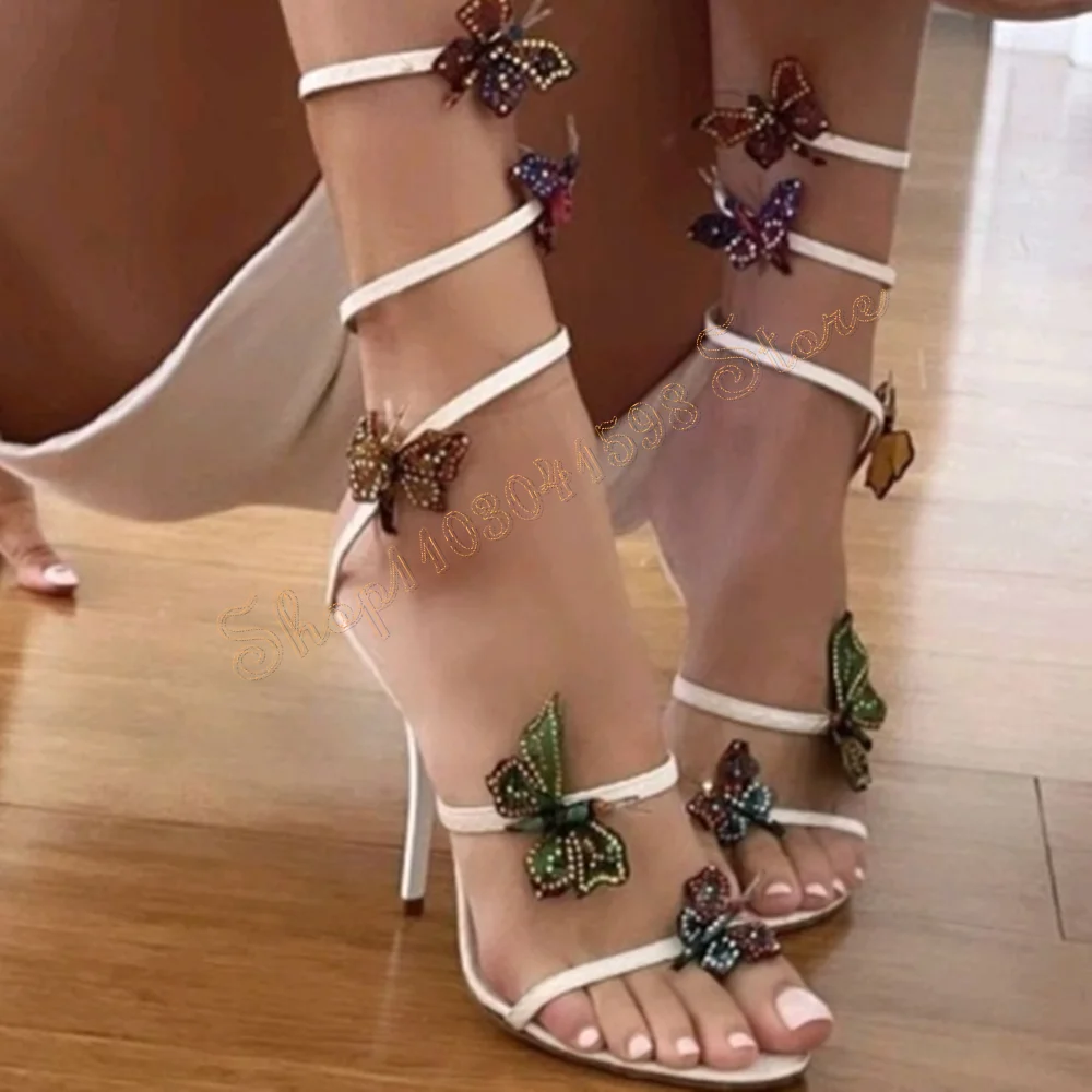 Женские вечерние сандалии на высоком каблуке белые босоножки с украшением в виде