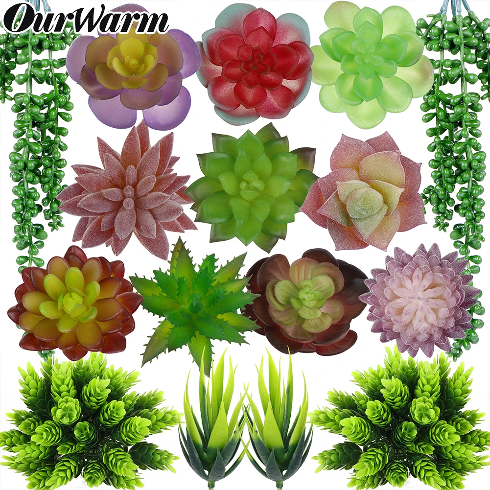 

Ourwarm 16pcs Artificial Succulent Plants Landscape Decorative Flower Mini Multicolor Fake Succulents Plants Garden Decoration