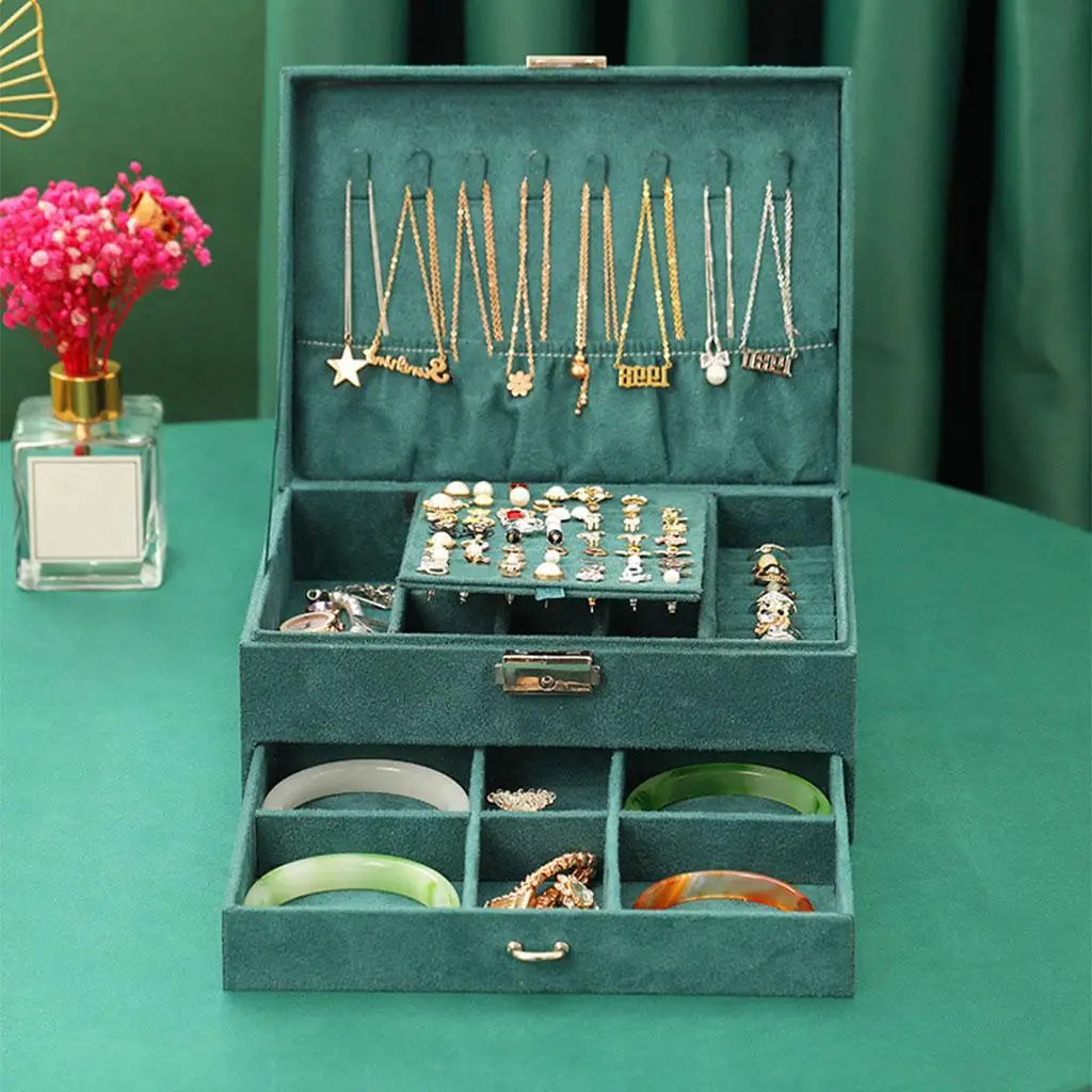 

Double Layer Jewelry Box Velvet with Lock for Earrings Fashion