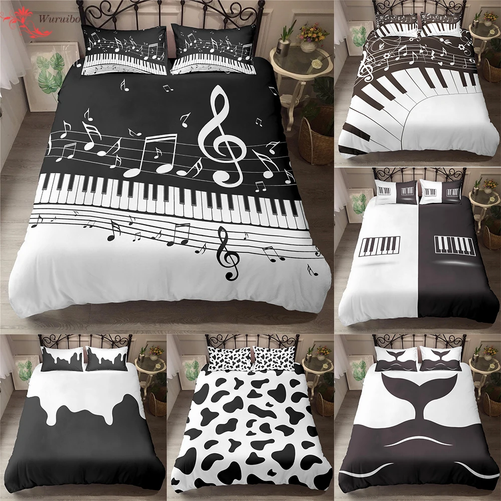 

Homesky Black White Piano Bedding Set Luxury Duvet Cover Art Bed Set Queen King Size Comforter Sets Home Textiles Bedspreads