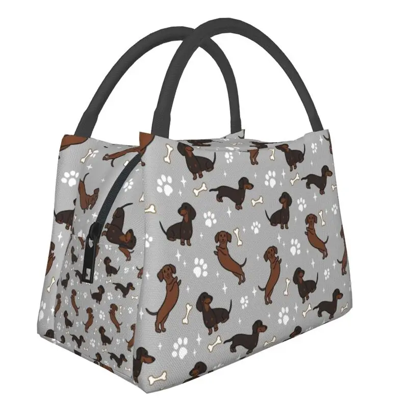 

Gray Dachshunds Dackel Insulated Lunch Bags for Women The Wiener Dog Teckel Resuable Thermal Cooler Bento Box Hospital Office