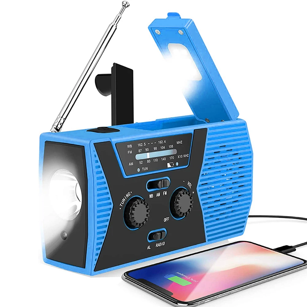 

Emergency Radio Portable Hand Crank Solar Powered Radio AM/FM/WB Weather Radio LED Flashlight 2000mAh Power Bank Phone Charger