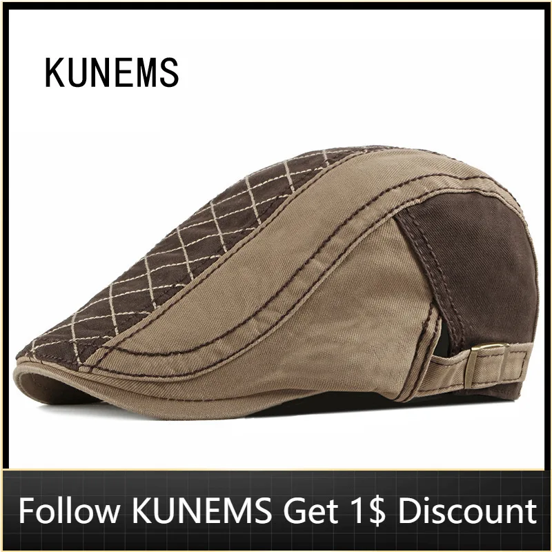 

Модные кепки от газетчика KUNEMS для мужчин, хлопковый берет Boina в стиле ретро, Всесезонная Повседневная Кепка в клетку с плоским верхом, кепка ...