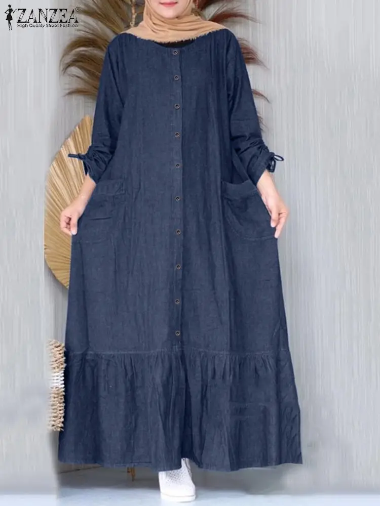 Весеннее платье-макси ZANZEA мусульманский хиджаб сарафан женское винтажное