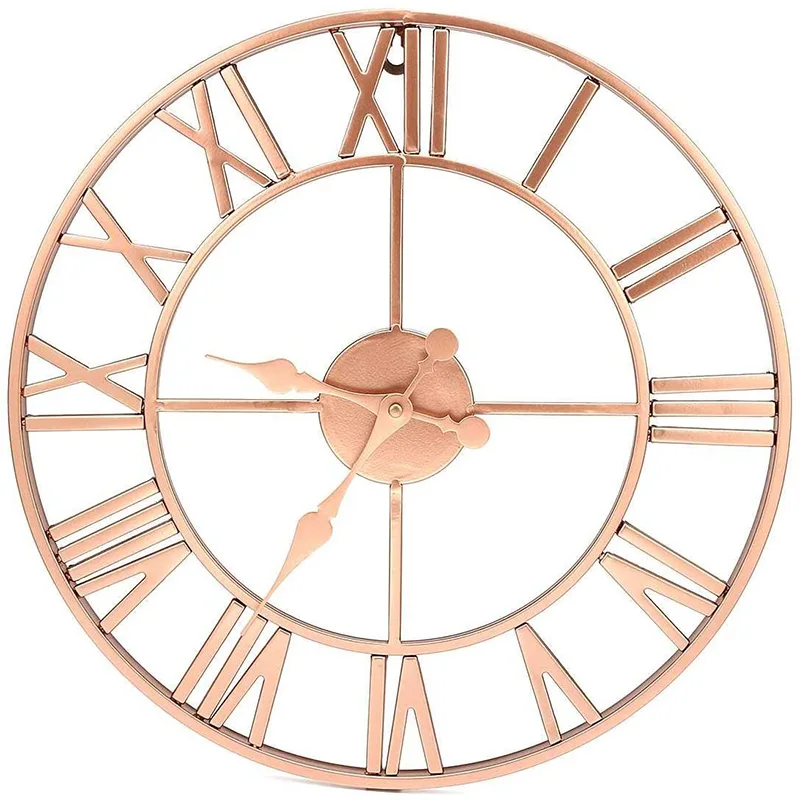 

Metal Rose Gold & Copper Roman Openwork Silent Clock European-Style Home Decorative Mute Wrought Iron Wall Clock 40Cm