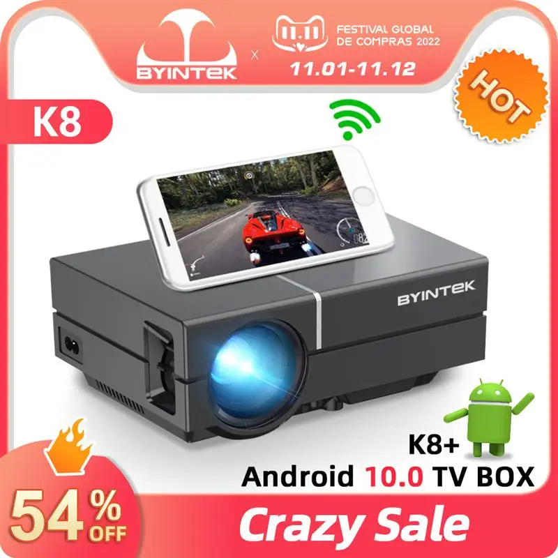 

BYINTEK K8 Mini светодиодный HD 720P LCD 1080P домашний кинотеатр, портативный проектор для телефона 3D 4K