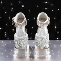 sandals summer girls high heels princess shiny crystal shoes children shoes dance party wedding fashion slipper size 26 38