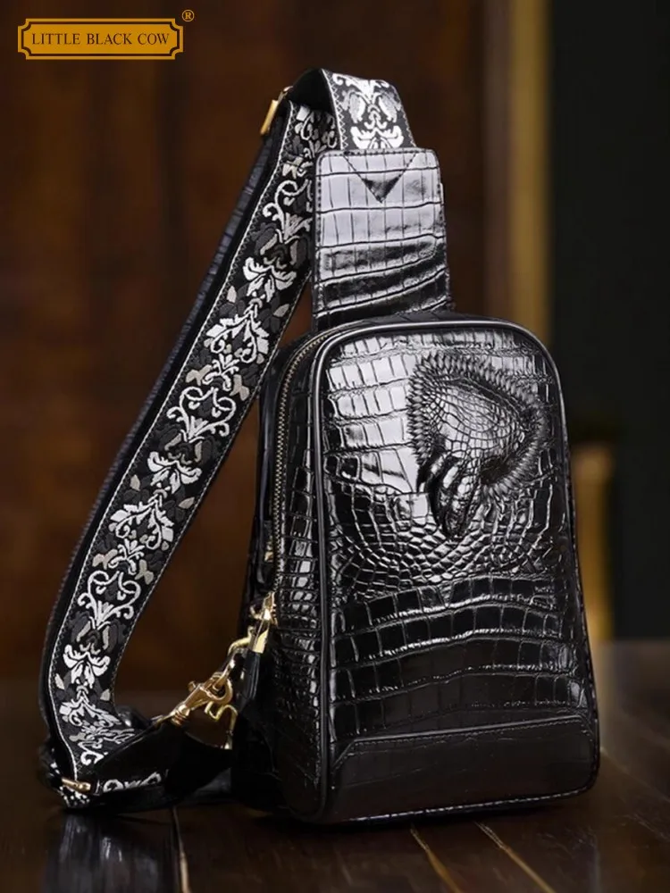 Мужская нагрудная сумка из натуральной кожи крокодила высшего качества дорожная