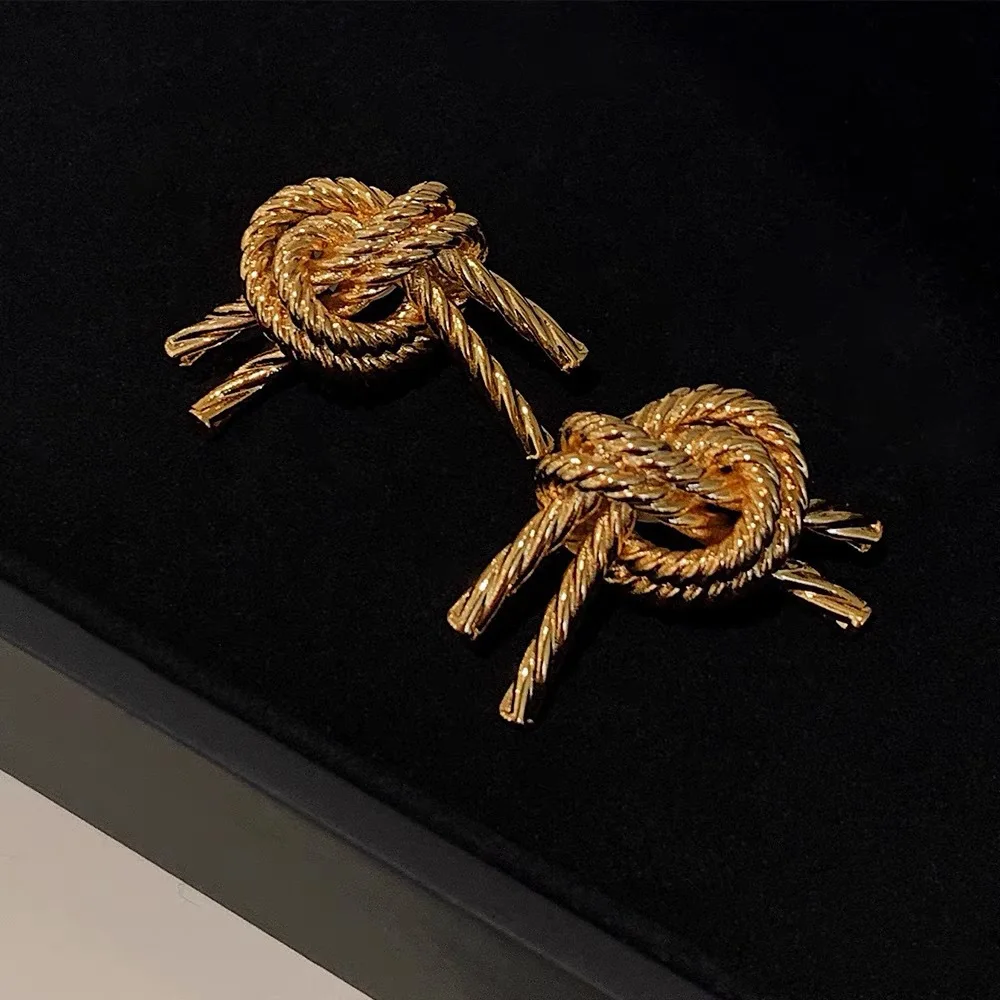 

New Fashion S925 Silver Strange Knotted Rope 18K Golden Plated Stud Earrings for Women Luxury Jewelry Original Ins Y2K Style