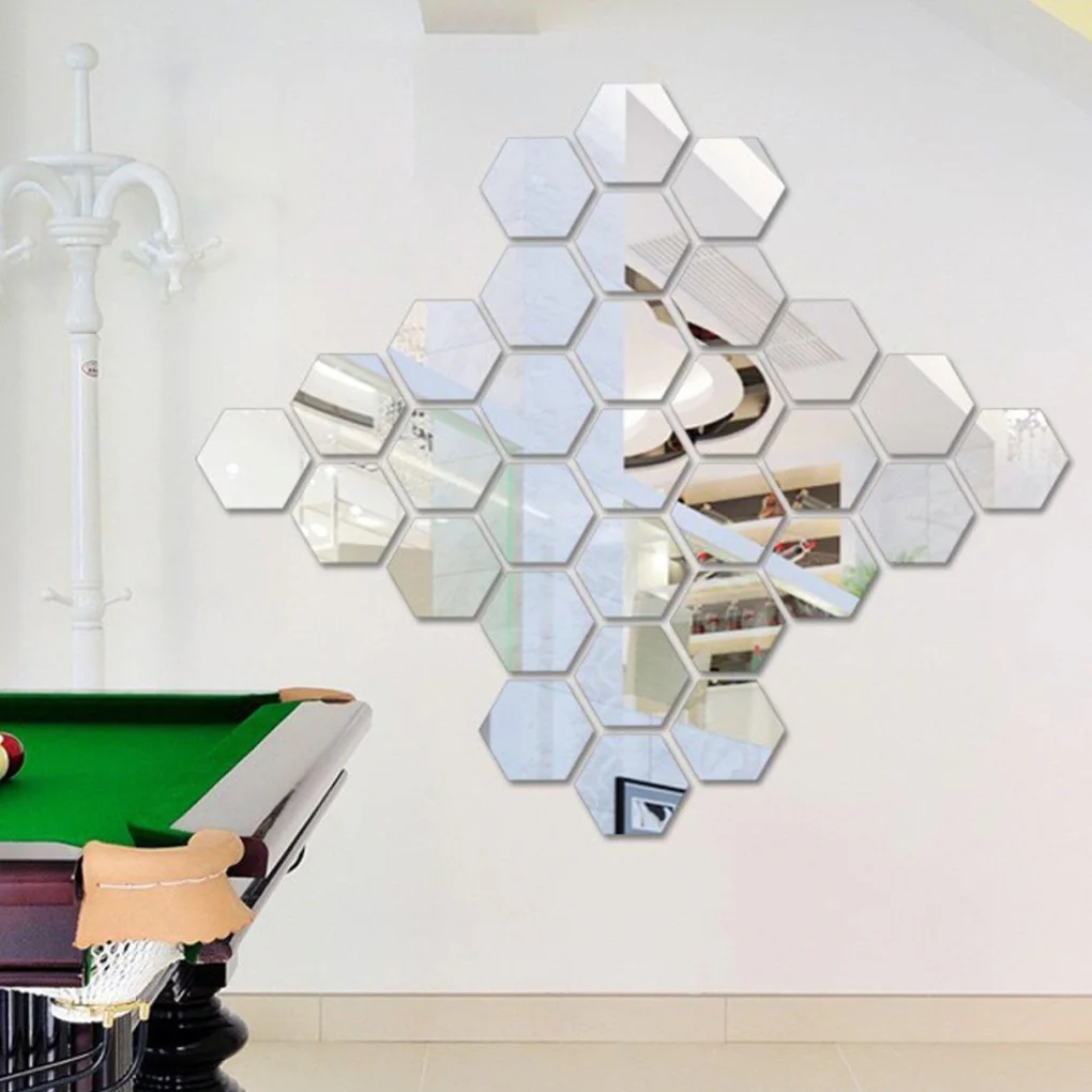 

12pcs 3D Mirror Wall Sticker Hexagon Decal Home Decor DIY Self-adhesive Mirror Decor Stickers Art Wall Decoration Mini