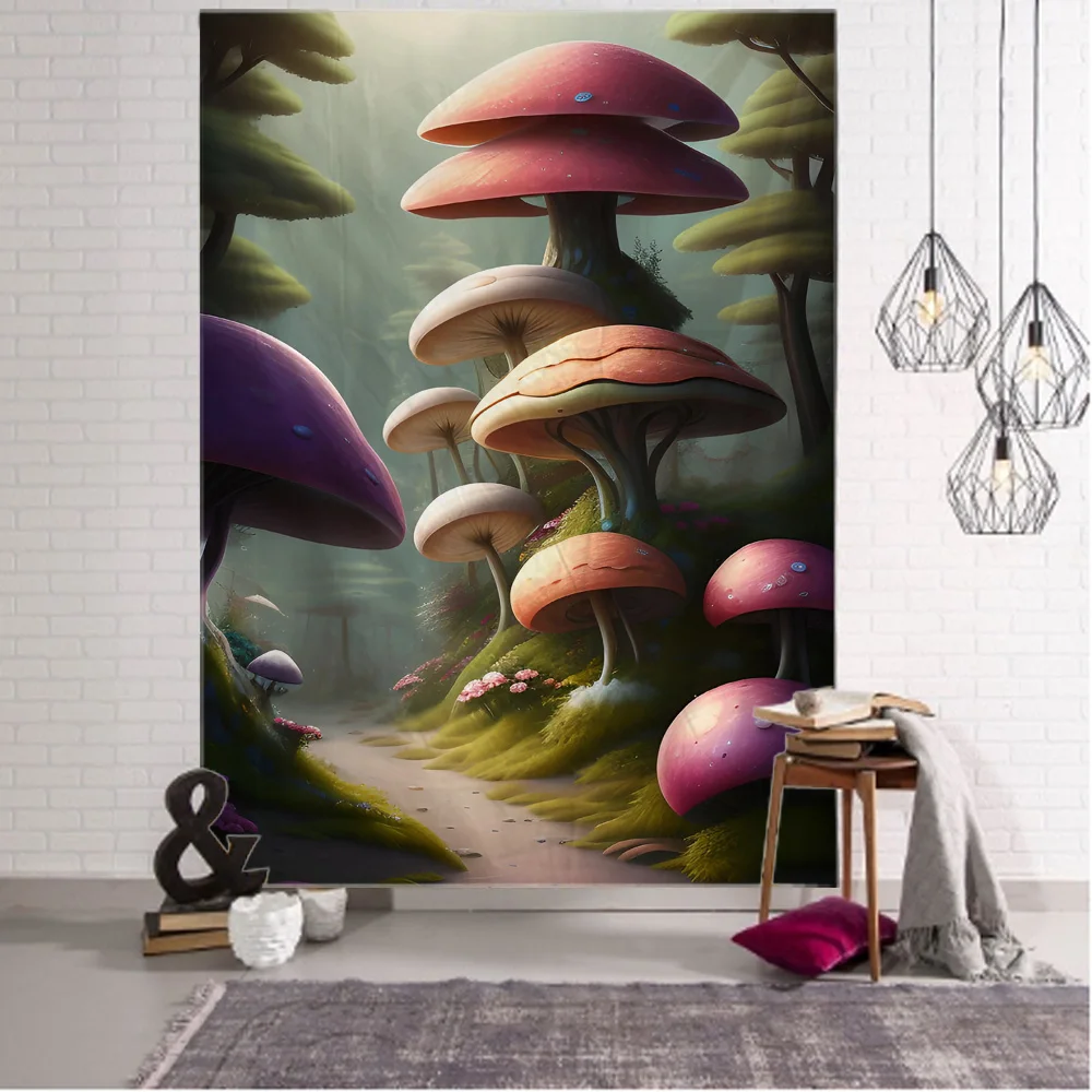 

Mushroom Forest Tapestry Kawaii Home Decoration Room Art Background Cloth Children's Room Decoration Hanging on the Wall