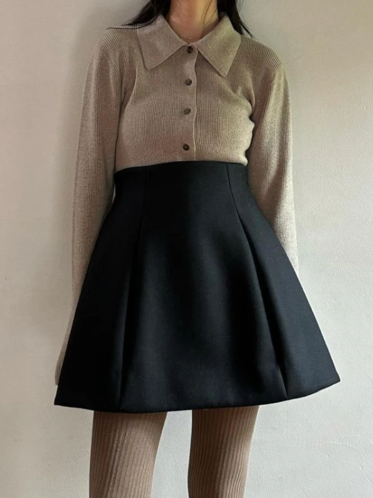 Винтажная женская одежда с отложным воротником и длинными рукавами однотонные