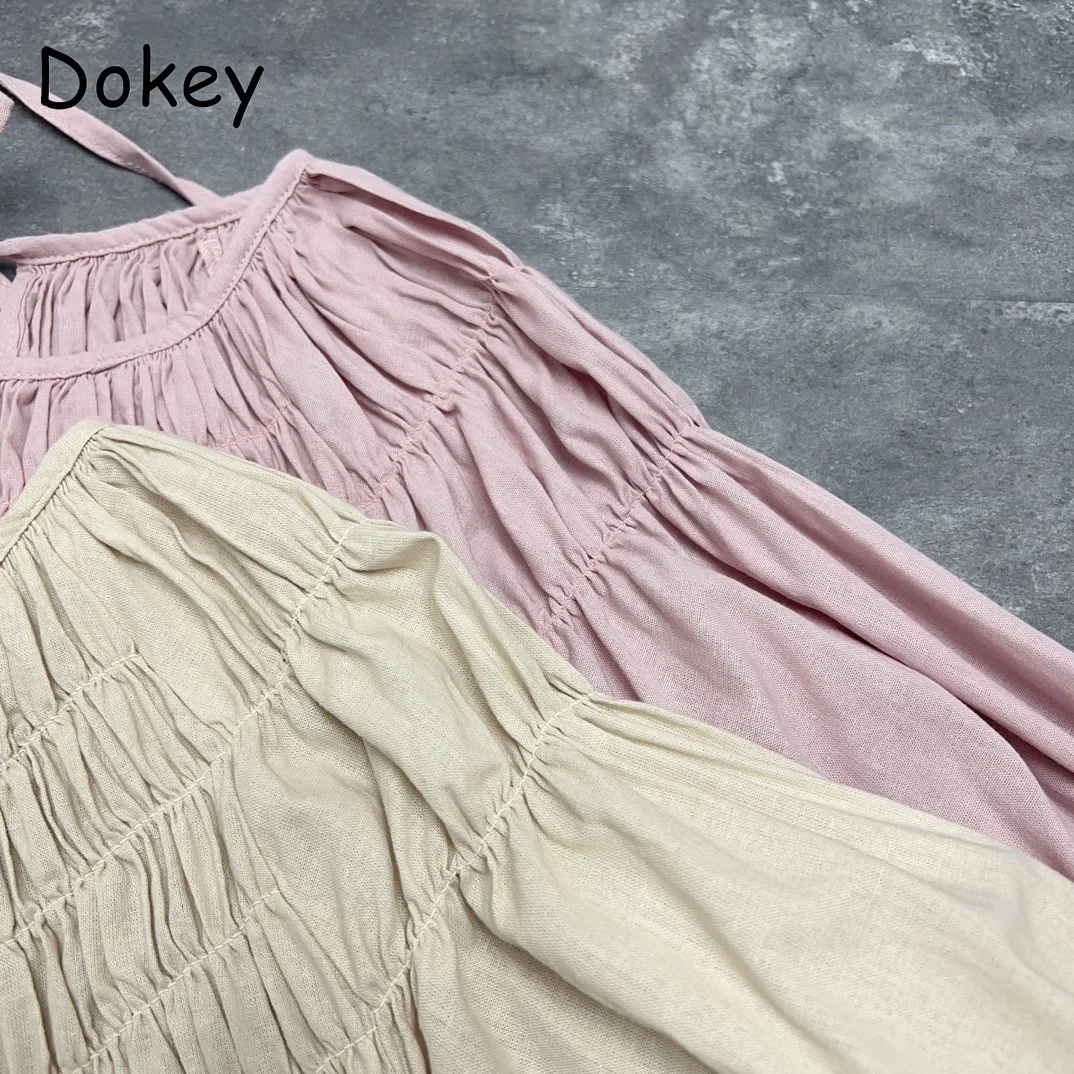 Женское платье на шнуровке Mori Girl милое винтажное свободное из хлопка и льна с