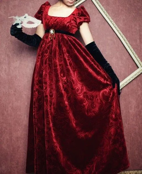 Фото Красное/синее бархатное платье в стиле Регенси 1895-х годов, платье Джейн Остин с завышенной талией, платье викторианской эпохи для чаепития, для женщин